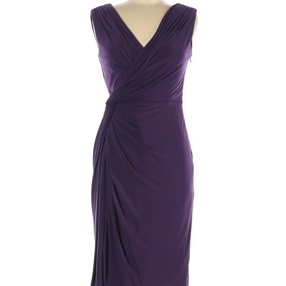 Adrianna Papell Dresses & Skirts - $230 ADRIANNA PAPELL PURPLE V-NECK WRAP SLEEVELESS COCKTAIL DRESS RUCHED